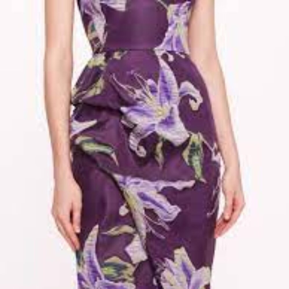 Marchesa Notte purple Jacquard lilly one shoulder midi cocktail dress size 8 - Picture 8 of 9